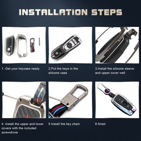 x xotic tech Key Fob Cover Case Compatible with BMW 1 3 4 5 6 7 Series X3 X5 X6 X7 M5 M6 GT3 GT5 Zinc Alloy Heavy Duty Shell Protector Holder Keychain with Carbon Fiber Pattern