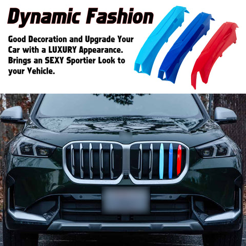 Front 5-Beam Kidney Grille M-Colored Strip Insert Clip Cover For BMW X1 2023-up