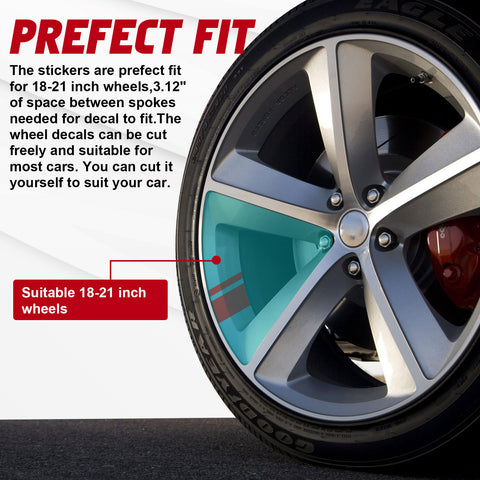 6Pcs Red Car Reflective Sporty Racing Style Tire Rim Stickers For 18-21 Inch Wheels