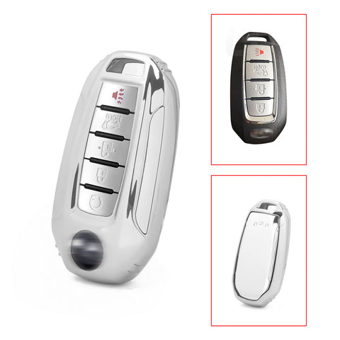 Xotic Tech Soft Silver TPU Full Covered Transparent Button Remote Control Key Fob Shell Protector Compatible with Infiniti Q50 Q60 QX50 QX55 QX60