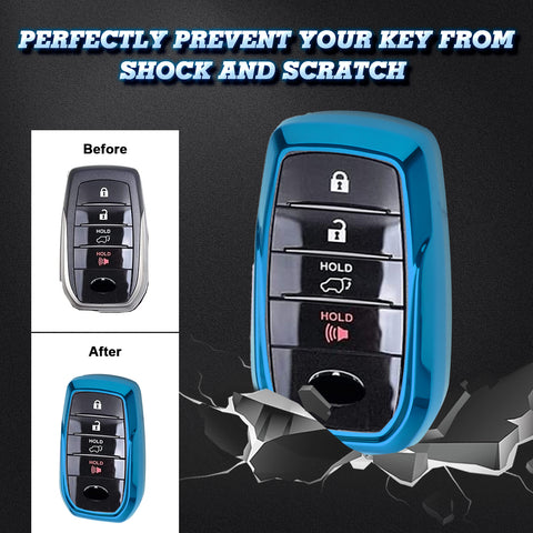 Soft TPU Key Fob Shell Full Cover Case w/Keychain, Compatible with Toyota Land Cruiser Sienna Venza Fortuner Rav4 Prime Smart Keyless Entry Key