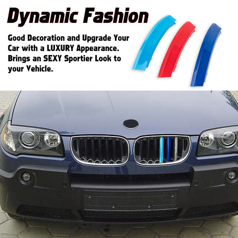 Tri-Colored Front Center Kidney Grille Strips Clip Cover For BMW X3 E83 2003-06