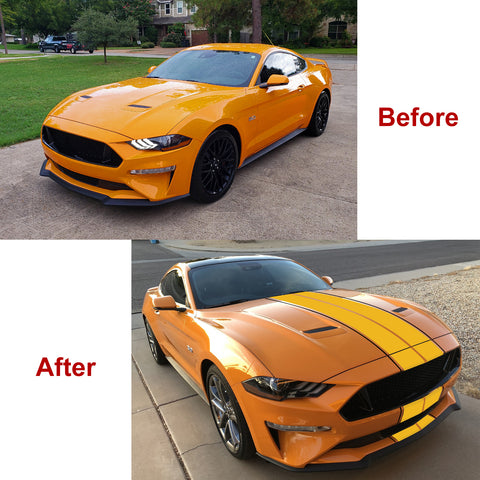Xotic Tech Glossy Vinyl Racing Stripe Car Hood Graphics Decal Sticker for Hood Roof Rear Trunk Decoration Compatible with Ford Mustang 2015-up