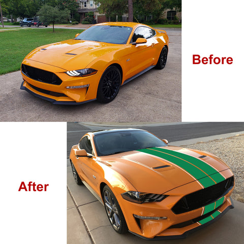 Xotic Tech Glossy Vinyl Racing Stripe Car Hood Graphics Decal Sticker for Hood Roof Rear Trunk Decoration Compatible with Ford Mustang 2015-up