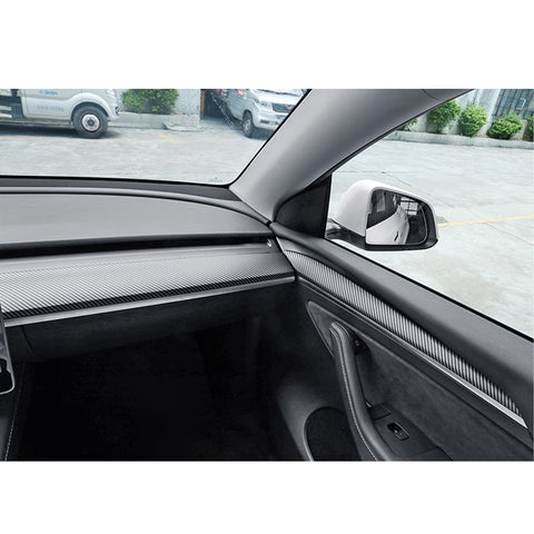 Matte Carbon Fiber Pattern Dashboard Door Panel Combo Cover For Tesla Model 3 2021-2023 & Model Y 2020-up