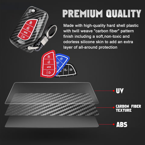 Carbon Fiber Remote Key Fob Shell Case Holder For Toyota RAV4 Corolla w/Keychain