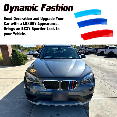 M-Colored Stripe Grille Insert Trims Compatible with BMW X1 E84 2009-2015 (7-Beams Standard Kidney Grille)