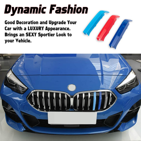 Tri-Colored Front Kidney Grille Strips Clip Cover For BMW 2 Series F44 2021-2024