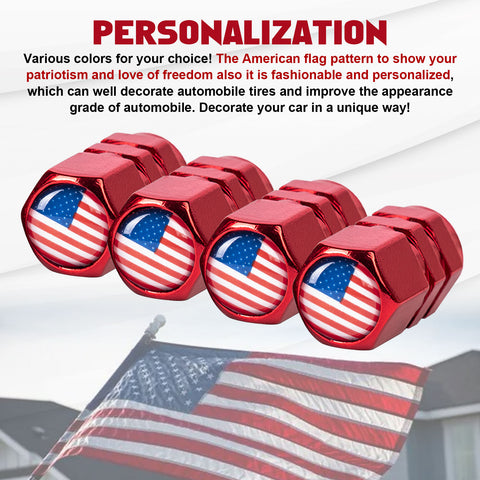 x xotic tech 4pcs American Flag Tire Valve Stem Cover Caps Anodized Aluminum Alloy, Corrosion Resistant Leak-Proof Wheel Valve Cap Set, Universal for Cars Trucks Motorcycles SUVs