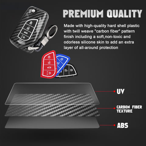 Carbon Fiber Remote Key Fob Shell Case Holder For Toyota RAV4 Corolla w/Keychain