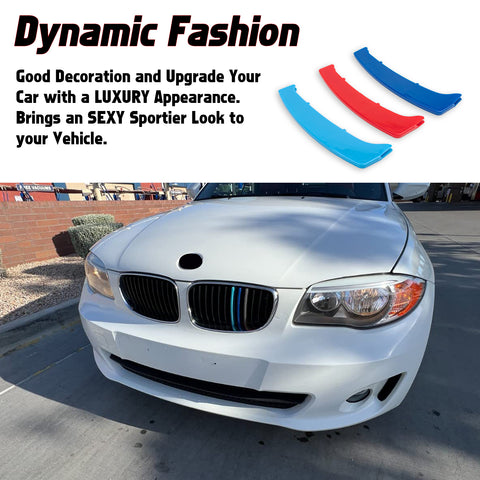 Set Tri-Colored Front Kidney Grille Strips Clip Cover For BMW 1 Series 2008-2013