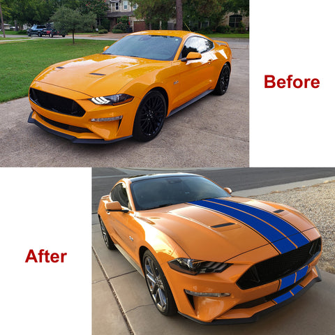 Xotic Tech Glossy Vinyl Racing Stripe Car Hood Graphics Decal Sticker for Hood Roof Rear Trunk Decoration Compatible with Ford Mustang 2015-up