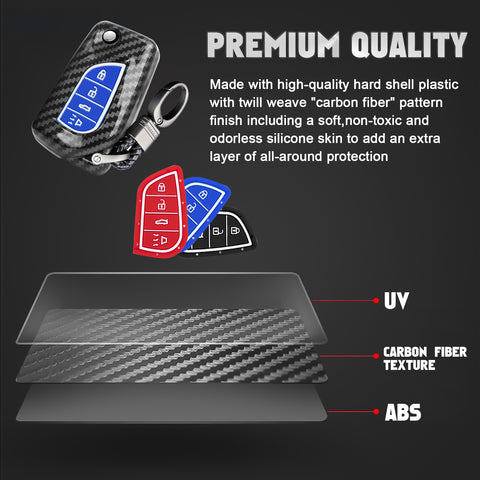 Carbon Fiber Remote Key Fob Shell Case Holder For Toyota RAV4 Corolla w/Keychain