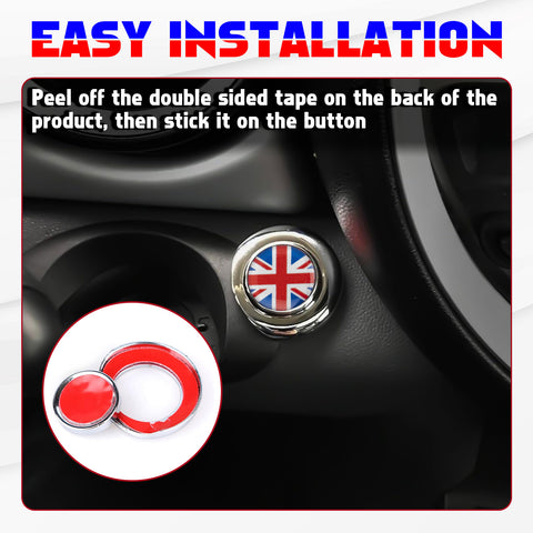 x xotic tech Red/Blue UK Union Jack Car Engine Push Start Stop Button Cap Cover Decoration Compatible with Mini Cooper 2nd Gen R55 R56 R57 R58 R59 R60 R61 Accessories