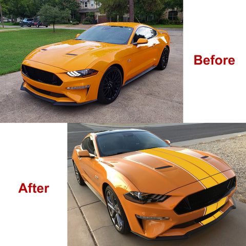 Xotic Tech Glossy Vinyl Racing Stripe Car Hood Graphics Decal Sticker for Hood Roof Rear Trunk Decoration Compatible with Ford Mustang 2015-up