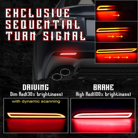Xotic Tech Smoked Lens Rear Bumper Reflectors LED Brake Tail Light Lamps Scanning Driving Sequential Turn Signal Compatible with Toyota Sienna Matrix Venza Avalon or Lexus RC250 RC350 IS-F GX470 RX300