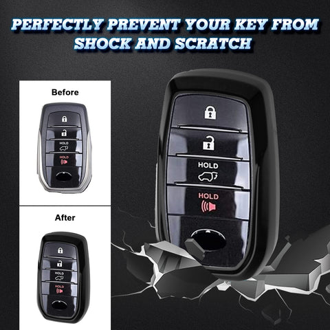 Soft TPU Key Fob Shell Full Cover Case w/Keychain, Compatible with Toyota Land Cruiser Sienna Venza Fortuner Rav4 Prime Smart Keyless Entry Key