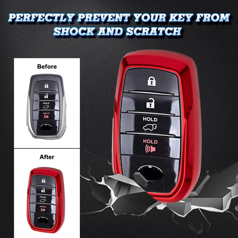 Soft TPU Key Fob Shell Full Cover Case w/Keychain, Compatible with Toyota Land Cruiser Sienna Venza Fortuner Rav4 Prime Smart Keyless Entry Key