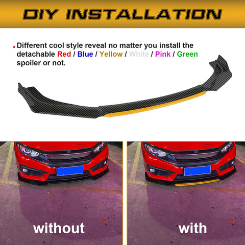 Xotic Tech Front Bumper Lip Chin Spoiler Splitter Diffuser Protector Body Kit Compatible with Honda Accord Civic or Volkswagen MK5 MK6 MK7 or Kia Optima or Mitsubishi Lancer, 4pcs