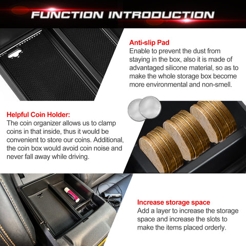 Center Console Organizer, Compatible with Ford Bronco 2021 2022 2023 2024 2/4-Door, Armrest Secondary Storage Box Insert Upper Tray Accessories