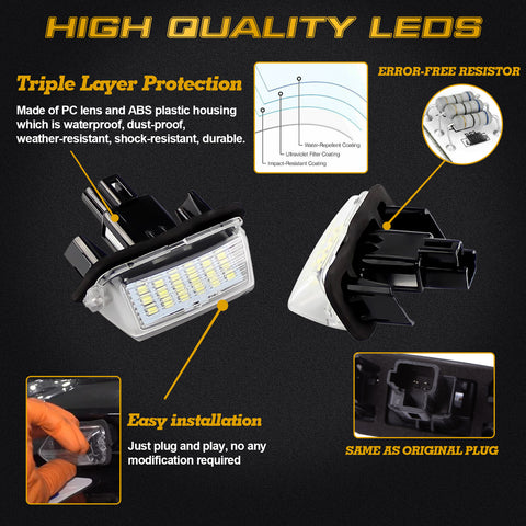x xotic tech LED License Plate Lights Tag Lamps Replacement Compatible with Toyota Camry Highlander Prius C Avalon Yaris, Error Free 6000K Xenon White, 2Pcs
