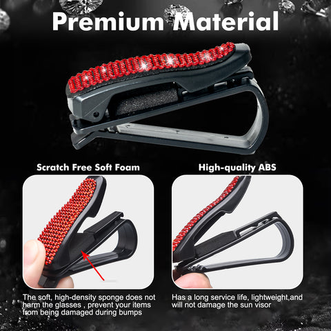 2PCS Universal Car Sun Visor Glasses Clip Rhinestone Sunglasses Cards Holder