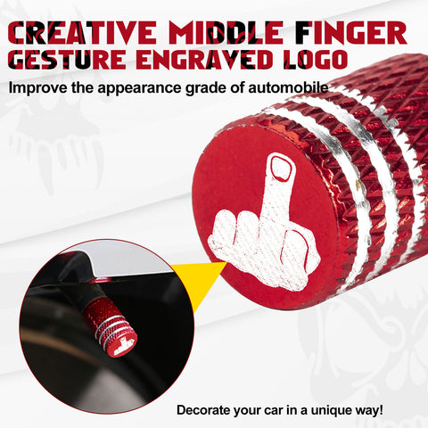 Xotic Tech Tire Valve Stem Caps 8Pcs Anodized Aluminum Tire Valve Cap Set, Corrosion Resistant Air Leakproof Universal Stem Covers for Cars Trucks Motorcycles SUVs and Bikes (Middle Finger)