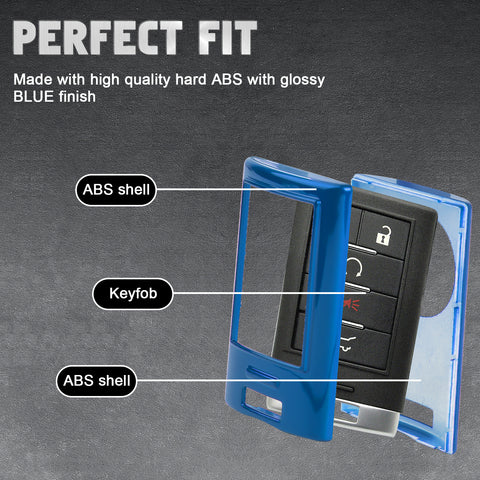 Xotic Tech Gloss ABS Key Fob Shell Cover w/Keychain, Compatible with Cadillac ATS CTS XTS DTS SRX Escalade Chevrolet C7 Corvette 4 5 6 Buttons Smart Keyless Entry Key OUC6000066 5923887 22756465