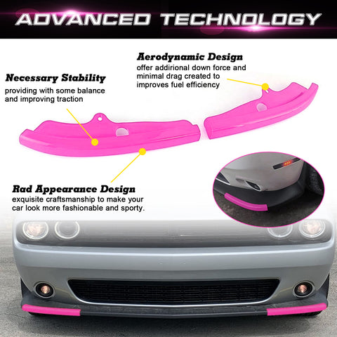 2X Front Bumper Lip Splitter Spoilers Protector Corner Edge Guard Cover Trim Compatible with Dodge Challenger SRT, R/T Scat Pack 2015-2023, R/T, GT 2019-2023 (Not fit R/T Plus, SXT) Pink