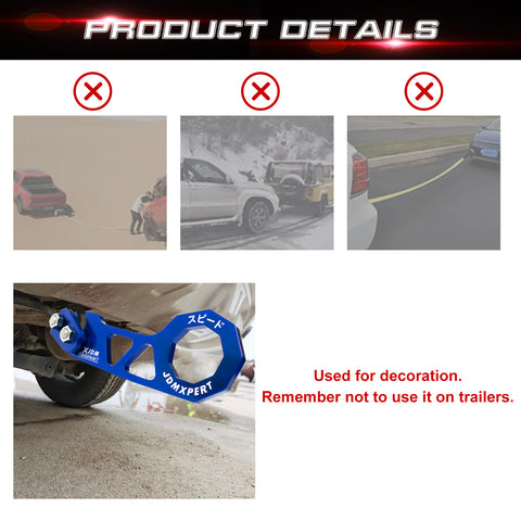 JDM Sports Tow Strap Racing Tow Strap with Chinese Slogan + Front Tow Hook Kit + Rear Tow Towing Hook Universal for Car (Good Luck & All The Best)