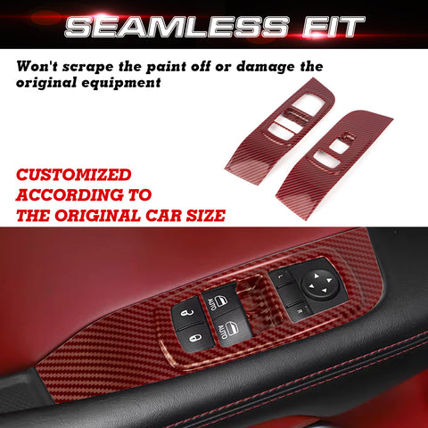 Window Lift Trim Door Lock Switch Panel Cover Compatible with Dodge Challenger 2015-up Interior Accessories Decoration 2Pcs/Set