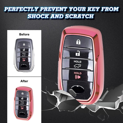 Soft TPU Key Fob Shell Full Cover Case w/Keychain, Compatible with Toyota Land Cruiser Sienna Venza Fortuner Rav4 Prime Smart Keyless Entry Key