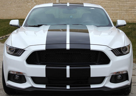 Xotic Tech Glossy Vinyl Racing Stripe Car Hood Graphics Decal Sticker for Hood Roof Rear Trunk Decoration Compatible with Ford Mustang 2015-up