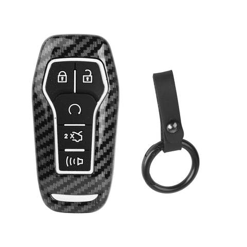 Carbon Fiber Texture Remote Key Holder Case Skin For Ford Mustang Edge Fusion Lincoln