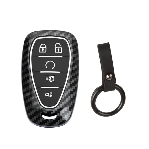Carbon Fiber Style Smart Key Fob Case Cover w/Chain For Ford Chevy Camaro Malibu