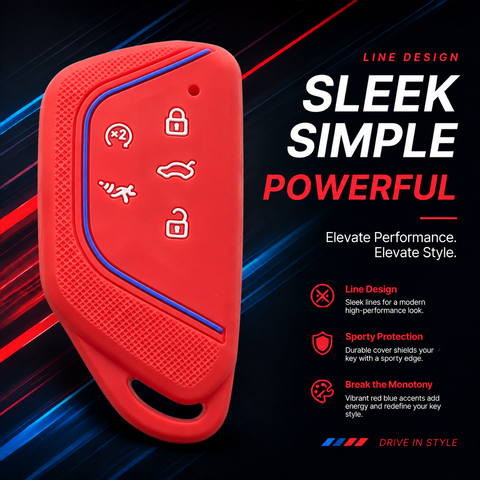 x xotic tech Sport Soft Silicone Smart Key Fob Cover with Red Blue Racing Stripe Compatible with VW Volkswagen Golf GTI/R MK8, ID.4, Atlas Cross Sport, 5-Button Matte Remote Protector Case