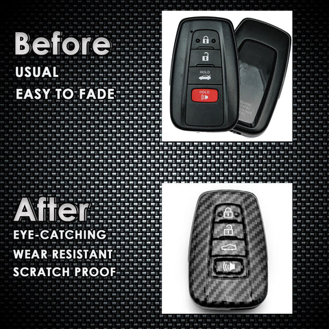 Carbon Fiber Texture Full Sealed Key Fob Cover Shell Keyless Key Protective Hard Case for Toyota Camry Corolla RAV4 Prius Avalon C-HR 86 GT 2017 2018 2019 4-button Entry Smart Key
