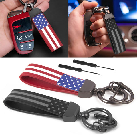 x xotic tech American USA Flag Car Keychain with Zinc Alloy D-Ring 360 Degree Rotatable Anti-Lost Auto Key Chain, Universal Fit for Truck, Ford, Jeep, Men Car Accessories