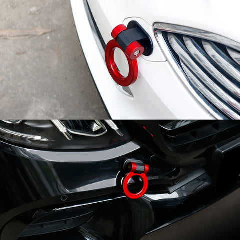 Set JDM Sport Style Tow Hook Ring Decoration+Tire Valve Stem Caps Universal Fit