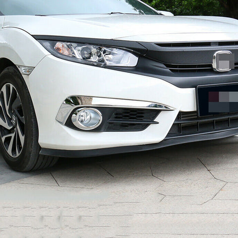 Set Chrome Front Fog Light Eyelid Stripes Ring Molding Cover For Civic 2016-2018