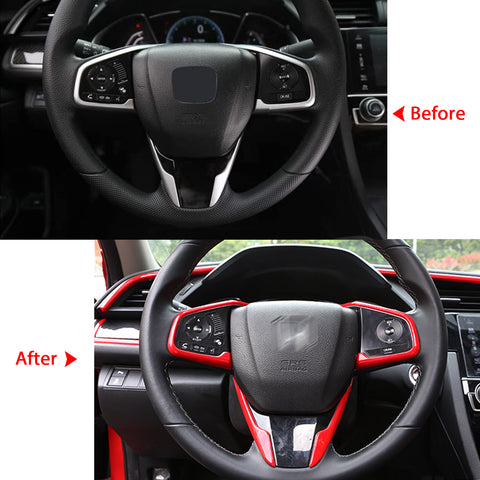 For Honda Civic 2016-2021 Sporty Red Dashboard Steering Wheel Panel Frame Decor