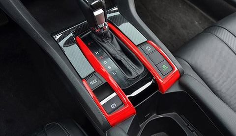 For Honda Civic 10th Gen Glossy Red Gear Shift Knob Armrest Box Cover Decor Trim