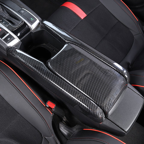 Carbon Fiber ABS Gear Shift Console Side Armrest Box Decor For Civic 16-2021