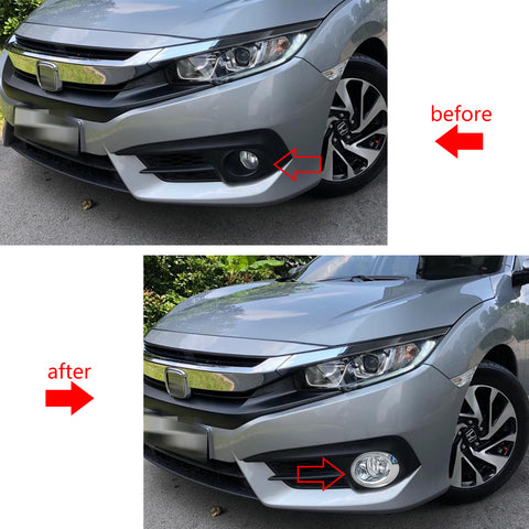 Set Chrome Front Fog Light Eyelid Stripes Ring Molding Cover For Civic 2016-2018