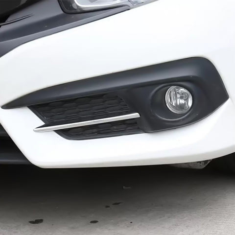 Chrome Front Fog Light Eyelid w/Stripes Decor Trim For Honda Civic 2016-2018
