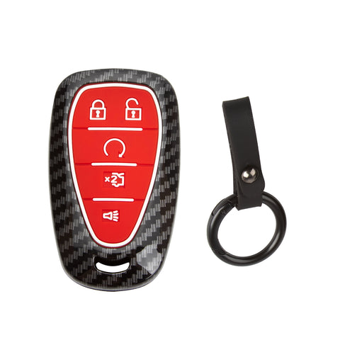 Carbon Fiber Style Smart Key Fob Case Cover w/Chain For Ford Chevy Camaro Malibu