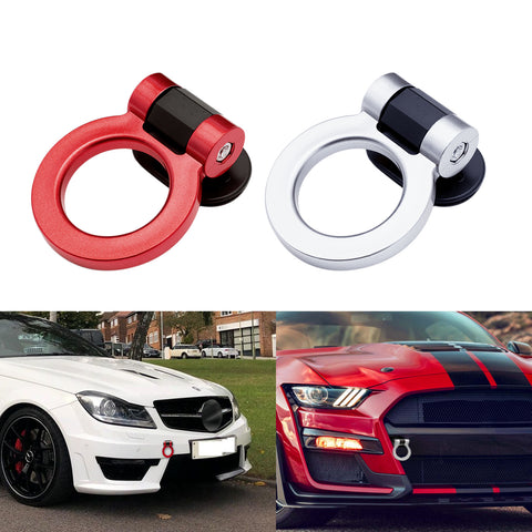 2pcs Racing Style Bumper Trailer Tow Hook Ring Stick On Decoration Universal