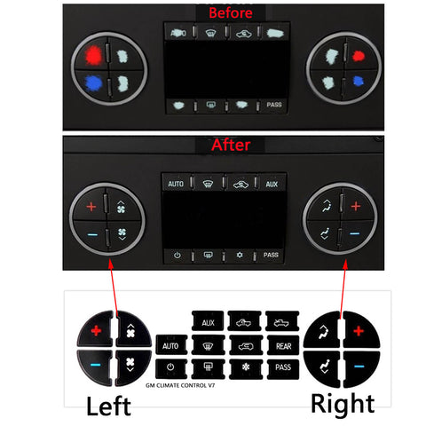 AC Dash Button Sticker Repair Kit - Radio AC Control Button Vinyl Overlay Decal Replacement for Chevrolet Silverado Tahoe Buick Enclave GMC Sierra Acadia 2007-2015 GM Vehicles