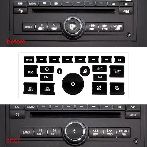 Radio Dash Button Repair Kit Decal for Chevrolet Silverado Tahoe Cadillac Escalade Buick Enclave GMC Acadia, Audio AC Control Button Vinyl Overlay Sticker Replacement Fit 2007-2014 GM Vehicles