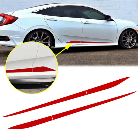 Car Side Skirt Stripe Vinyl Sticker Lower Door Panel Decal Molding Trim for Honda Civic 2016-2021, Black/Red